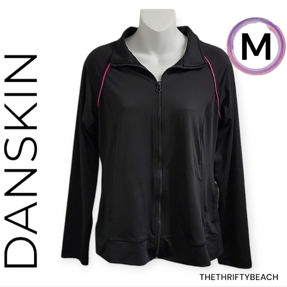 Danskin Now Black Track Jacket with Pink Piping